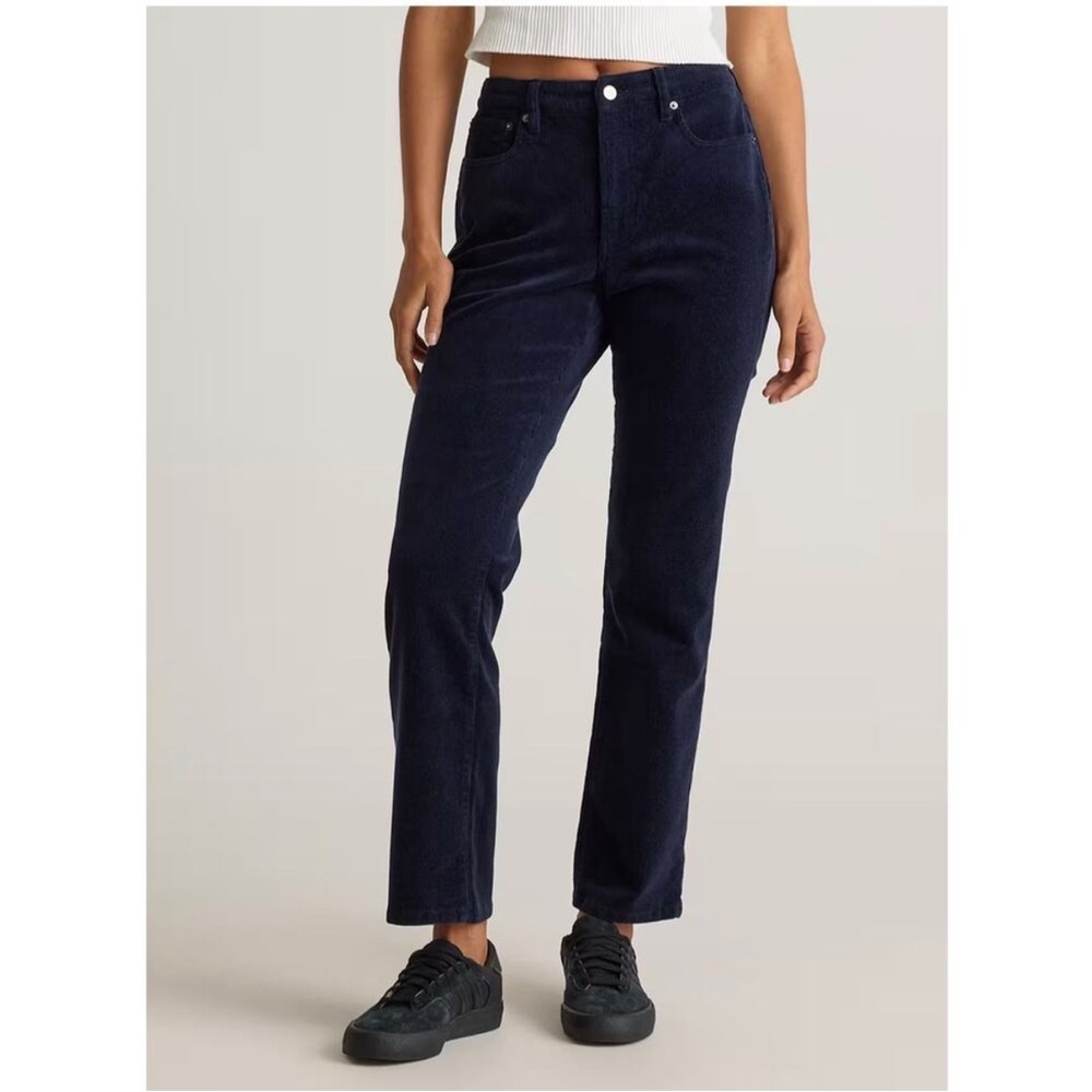 Quince Organic Stretch Corduroy Straight Leg Pants Deep Blue Women's 14